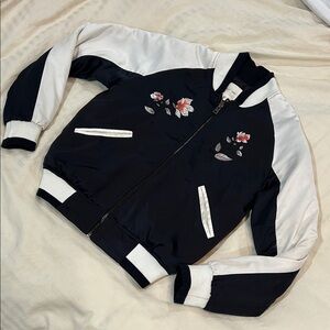 Silence + Noise Black and White Floral Bomber Jacket